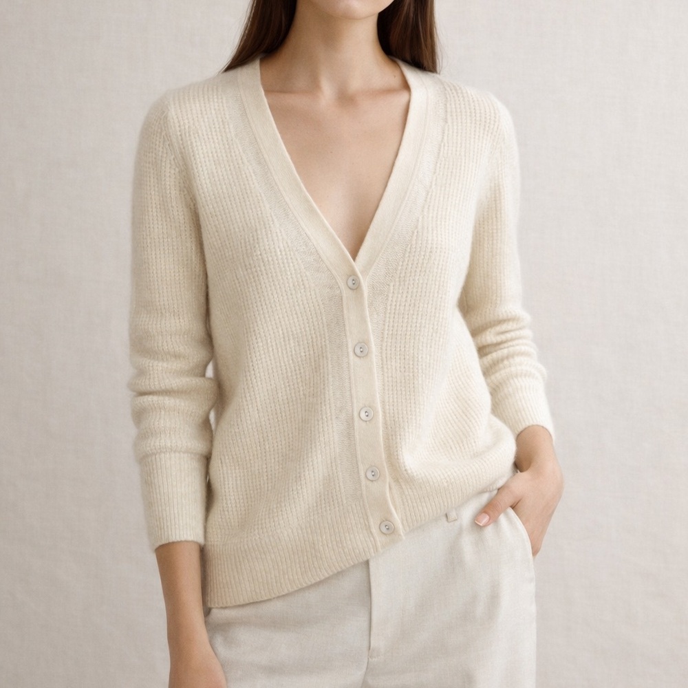 Ivory Cashmere Cardigan | Waffle Knit Minimalist Capsule Wardrobe Essential